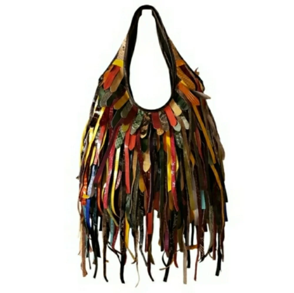 Boho Artisan Multicolor Fringe Hobo Bag • NWT • Festival Statement Piece - Picture 1 of 6